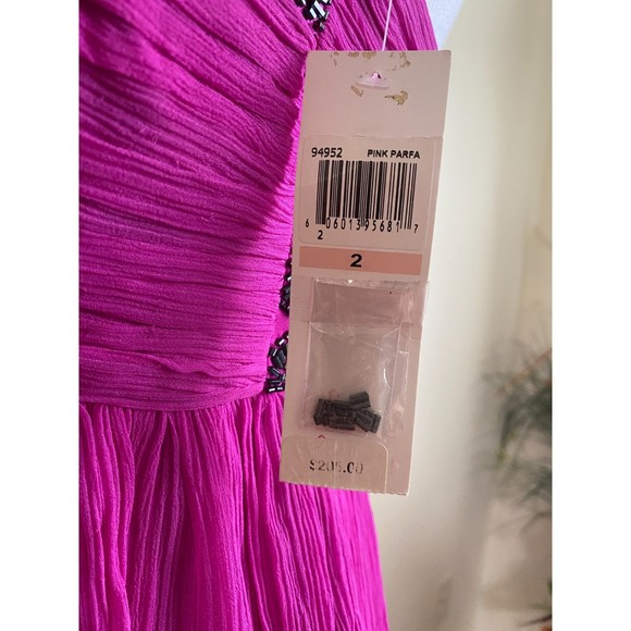 Maggy London 100% Silk dress NEW TAG fuchsia beaded pink crepe rushed fit flare - Picture 5 of 12